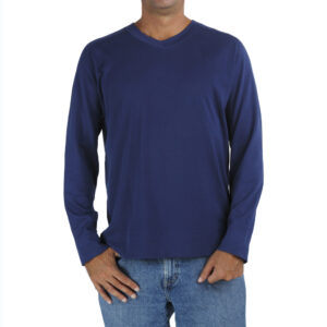 Long Sleeve V neck Raglant tshirt men organic pima cotton slowfashion quality blue