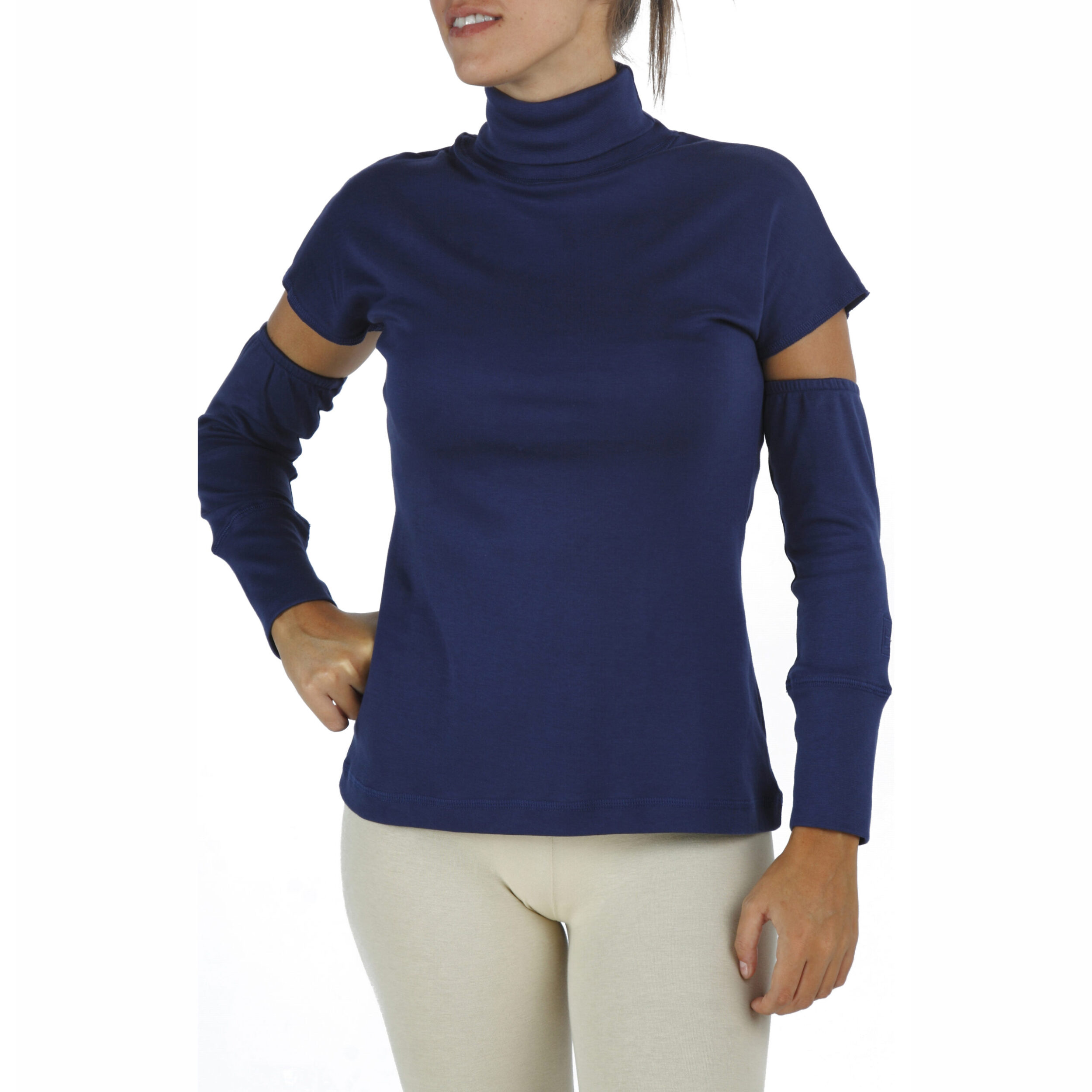 detached sleeves sleeveles turtleneck organic pima cotton slowfashion quality blue