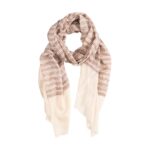 Hand woven Cream Coloured Cashmere Scarf with Red, Black and Beige Stripes