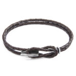 Dark Brown Padstow Silver and Braided Leather Bracelet