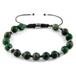 Green Jade Agaya Silver and Stone Beaded Macrame Bracelet