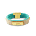 Women’s Leather Bracelet with Gold-Plated Plaque- The Bar Gold
