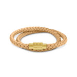 Round Leather Double Wrap Braid Bracelet with Gold-Tone Hardware-Skyline