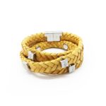 Women’s Vintage Braided Leather Bracelet with Silver-Tone Studs- Brio Silver