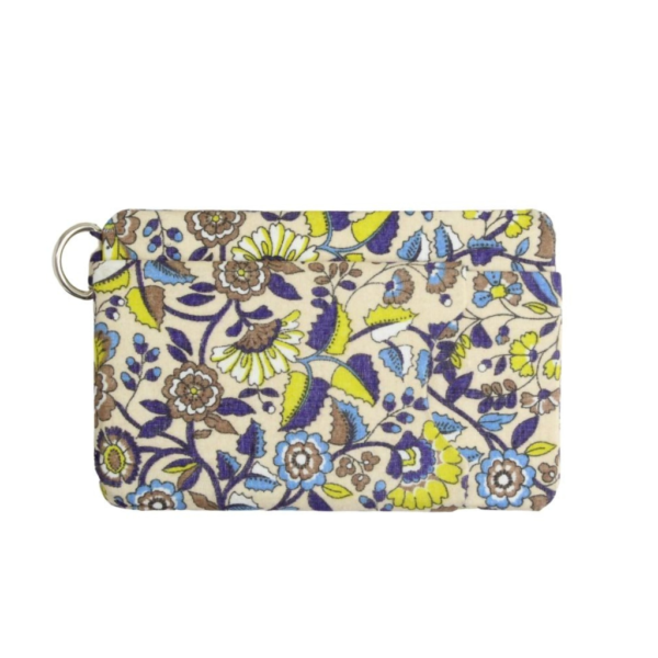 blue yellow brown white floral print on cream wallet