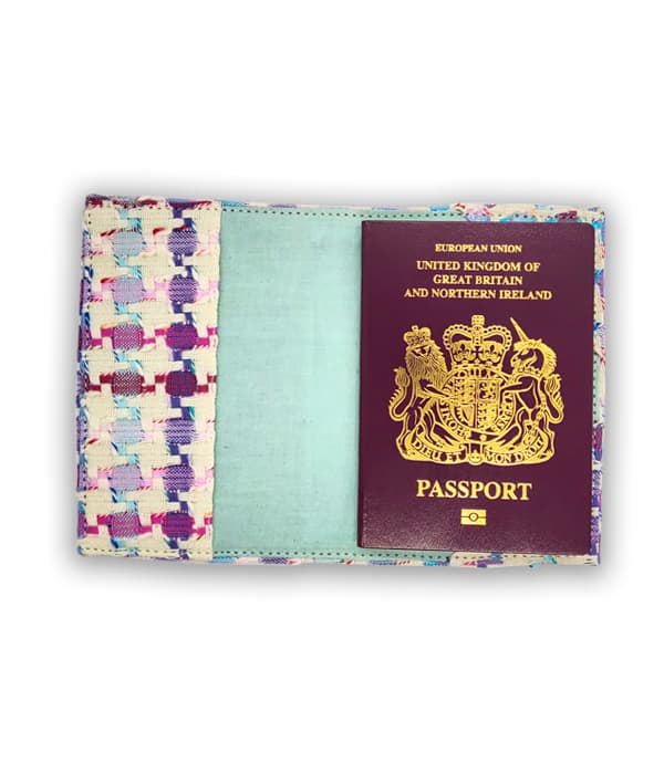 Linton Tweeds Passport Holder- Pink, blue and white - Kapdaa-The-Offcut