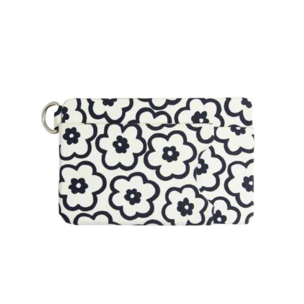 black flower pattern on white wallet