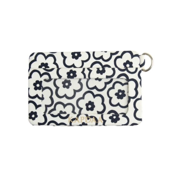 sustainable black flower pattern on white wallet