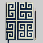 Classic Journal – Ink Blue Greek Key Pattern on Ivory