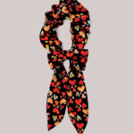 Kid’s Bow Scrunchy – Red Orange Yellow And Green Hearts On Black