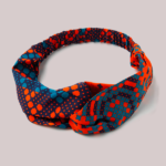 Ratti – Women’s Dual Pattern Knot Headband – Blue Abstract Geometric Print On Orange