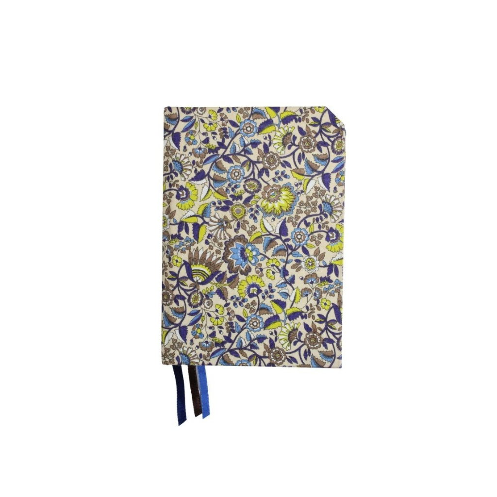 Sustainable A5 Floral Journal Blue Yellow Brown White Floral Print on Cream
