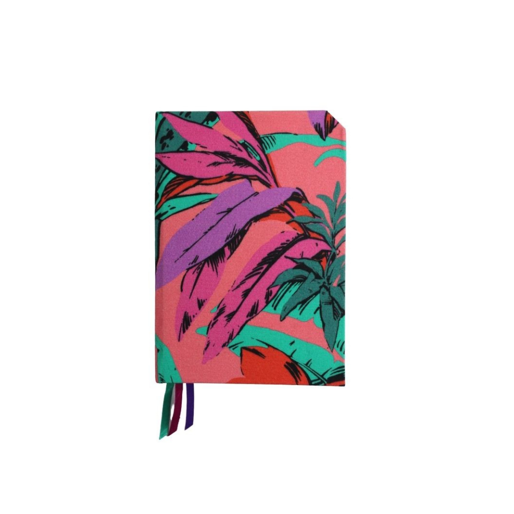 Sustainable A5 Floral Journal Red Green Purple Black Floral Print on Pink