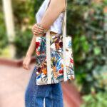 Barjis London – Tote Bag – Tropical Foliage Pattern on Ivory and Ivory Straps