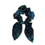 Phoebe Grace X Kapdaa Kid’s Bow Scrunchy Zero Waste – Green Blue White Floral Print On Black