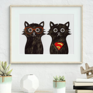 Super Duo super man and Clarke Cat Fine Art Print