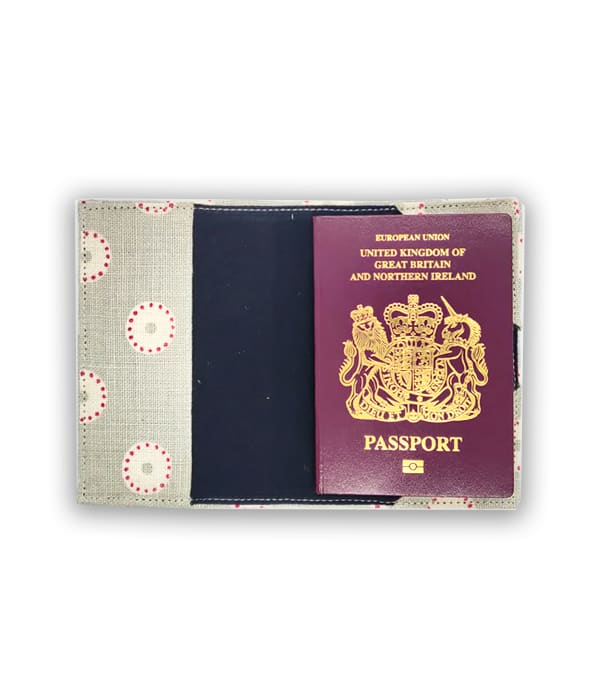 Vanessa Arbuthnott Passport Holder- Grey with pink and white circles - Kapdaa-The-Offcut