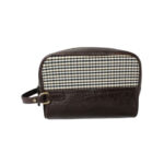 Sustainable Leather Pouch – Cream And Beige Herringbone With Dark Brown Croco