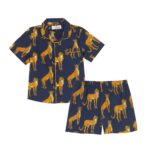 Kids Cotton Shortie Pyjamas Navy Cheetah