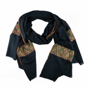 Black cashmere scarf with rustic embroidery