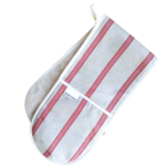 Double oven glove natural linen union , with red stripes