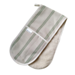 Double oven glove natural linen union , with sage stripes