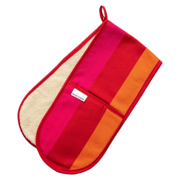 Red orange pink double oven glove on white background